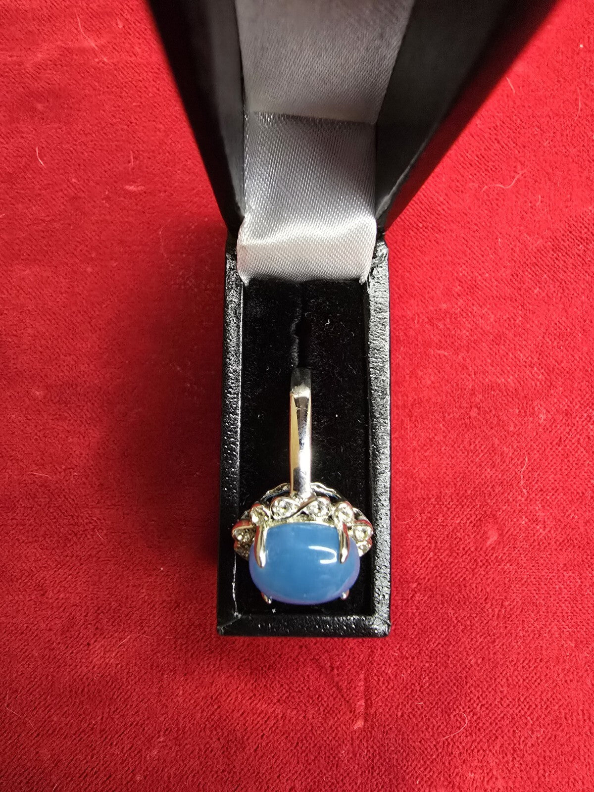 Gorgeous Sterling Silver & Blue Jadeite Halo Dress Ring - Size Q