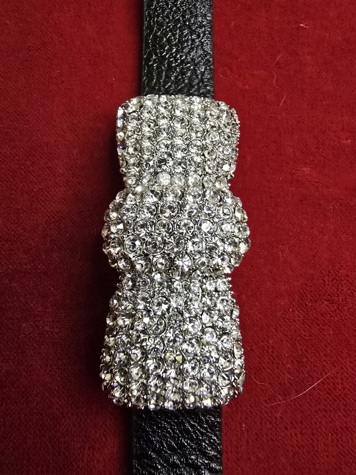 Diamanté Bow Bracelet with Leather Strap - Adjustable
