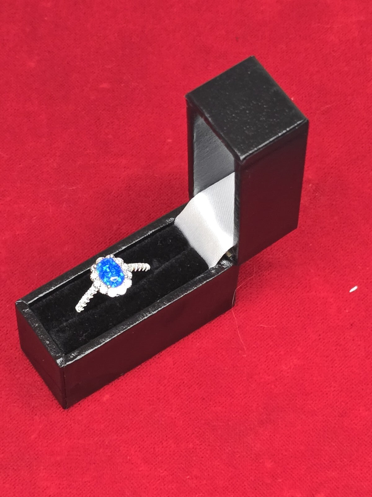 Stunning Blue Opal & Sterling Silver Halo Dress Ring - Various Sizes Please...