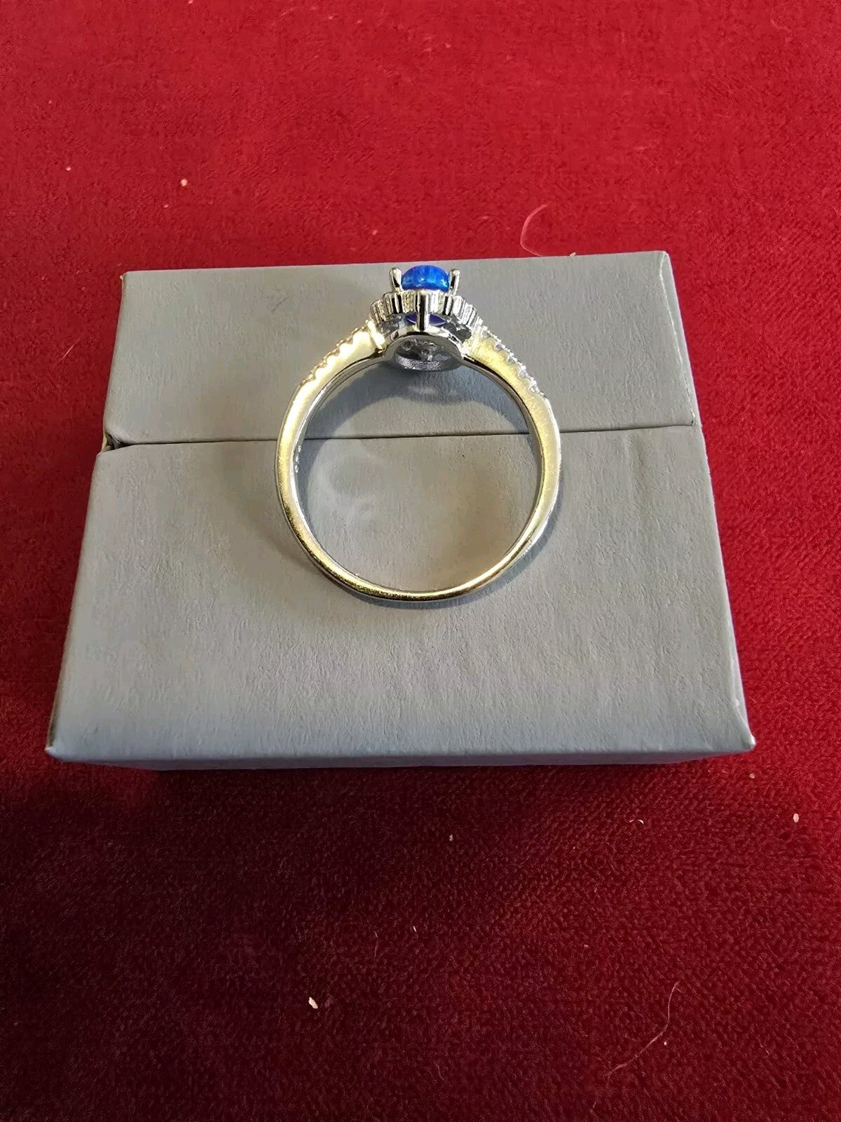 Stunning Blue Opal & Sterling Silver Halo Dress Ring - Various Sizes Available