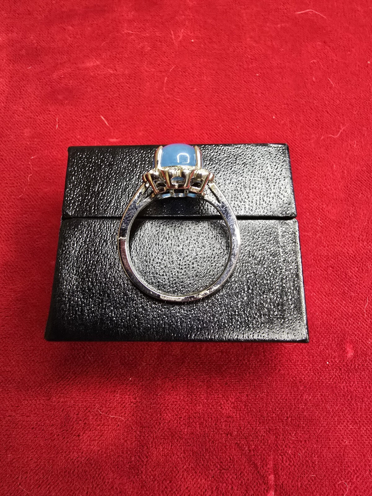 Gorgeous Sterling Silver & Blue Jadeite Halo Dress Ring - Size Q