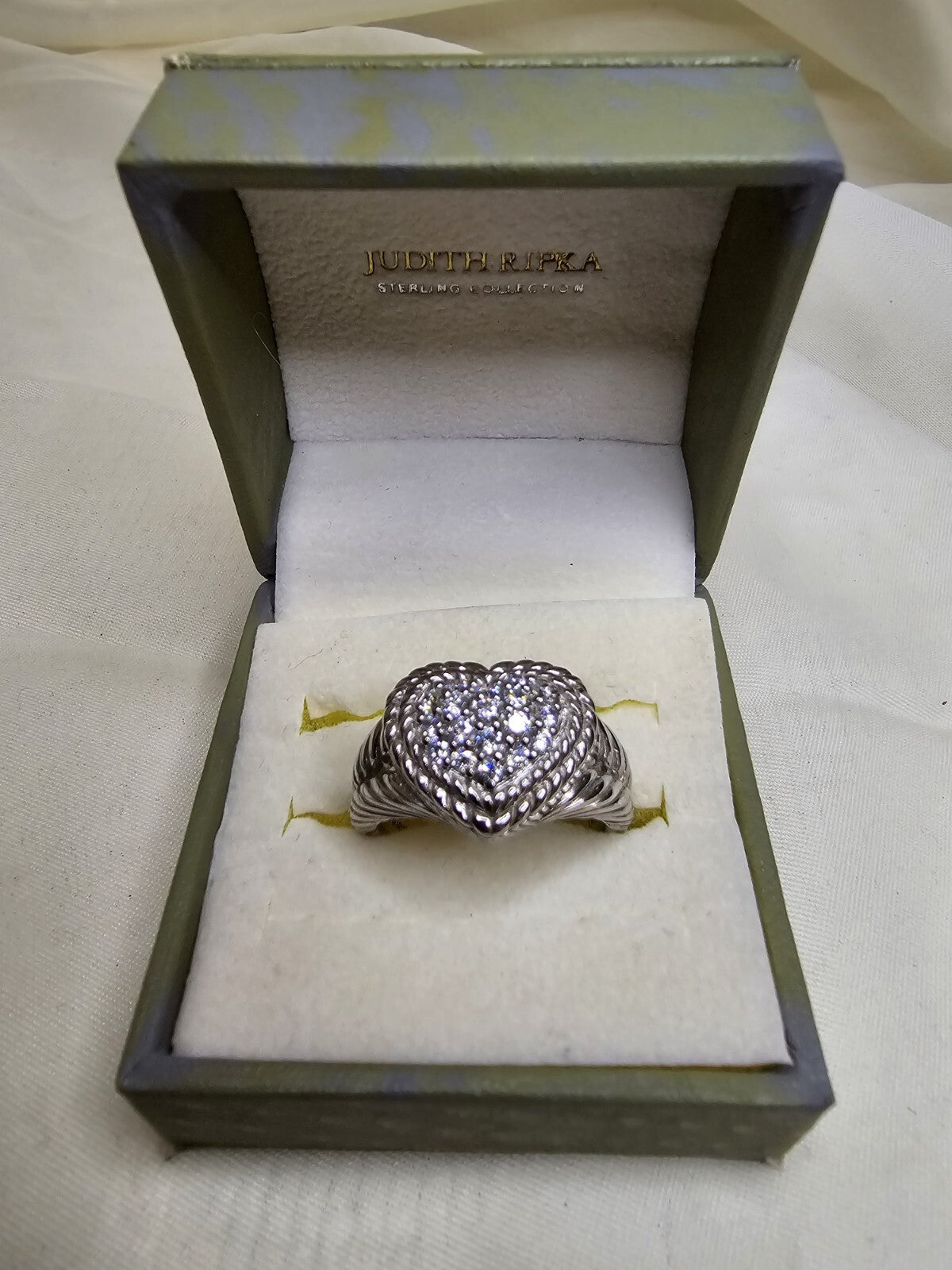 Sterling Silver Judith Ripka Chunky Heart Ring - Size U - Original Box