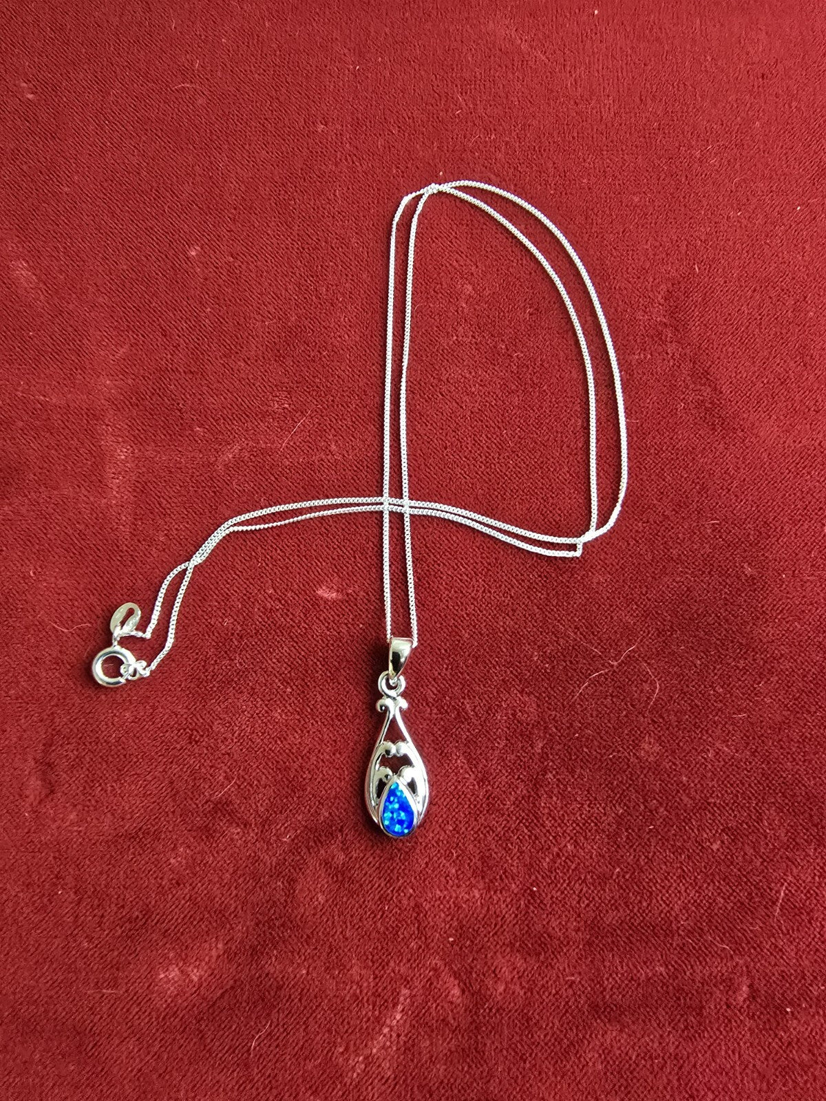 Sterling Silver & Blue Opal Necklace - 18 Inches