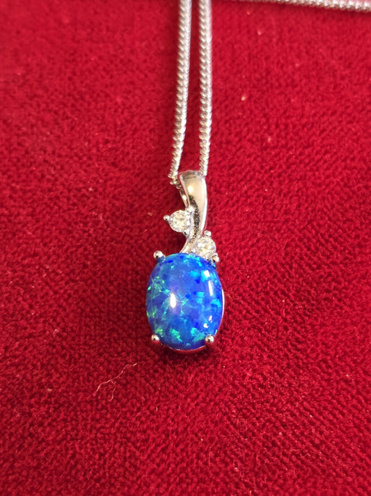 Stunning Blue Opal &Sterling Silver Necklace - 18 Inches