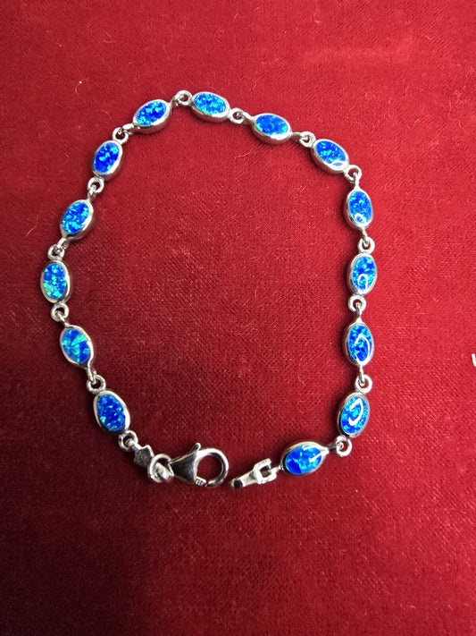 Fabulous Blue Opal & Sterling Silver Bracelet - 7 Inches - RRP £74.95