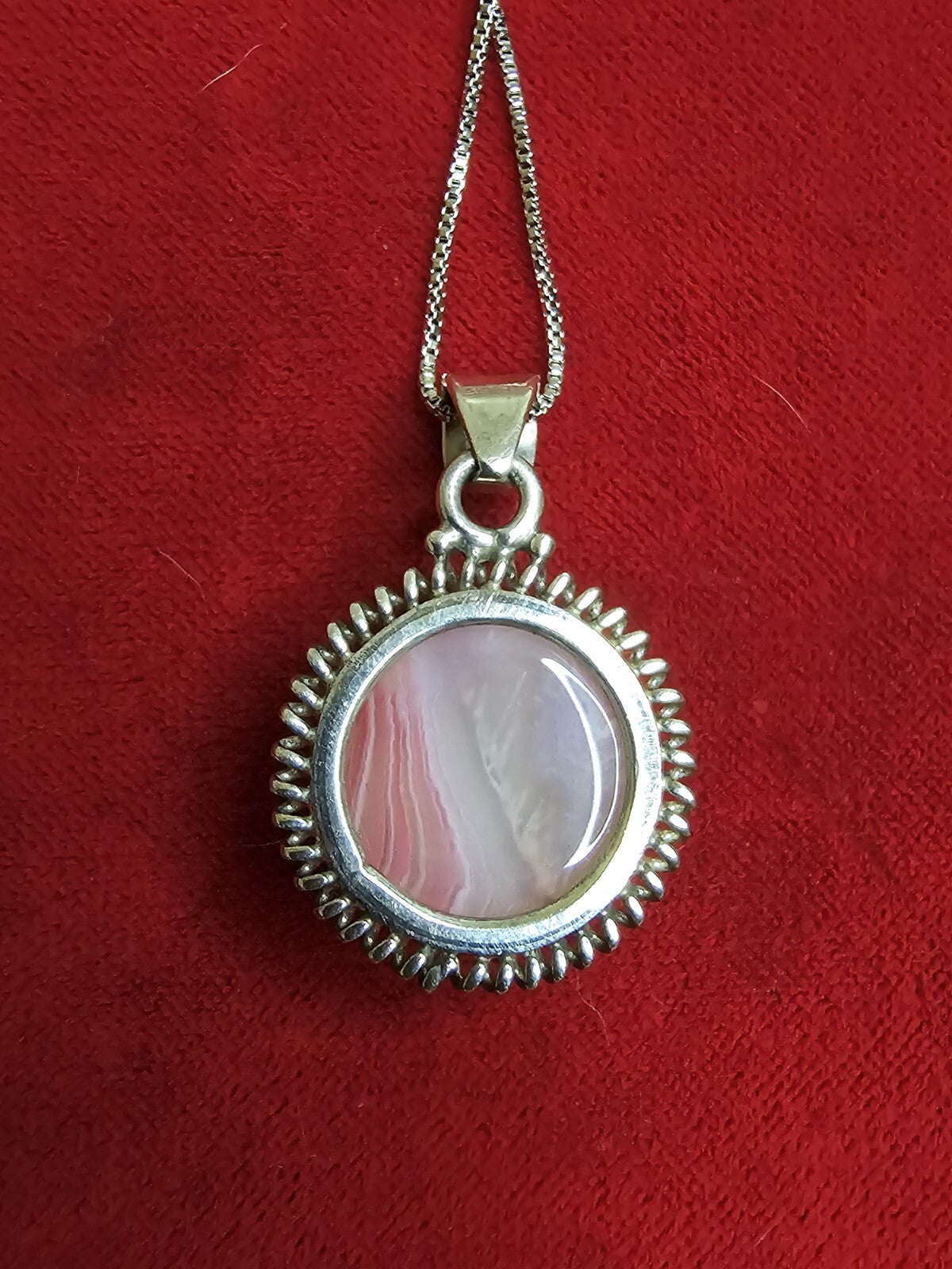 Sterling Silver & Pink Banded Agate Necklace - 18 Inches