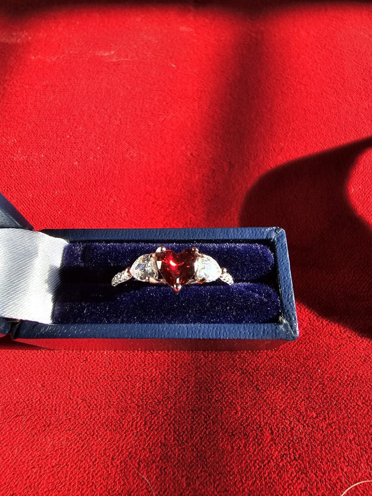 Beautiful Sterling Silver & Garnet CZ Heart Ring - Size N