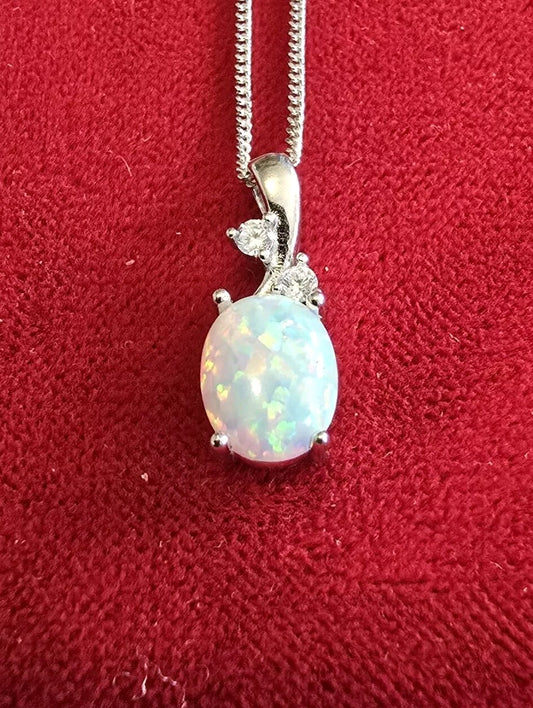 Stunning White Opal & Sterling Silver Necklace - 18 Inches