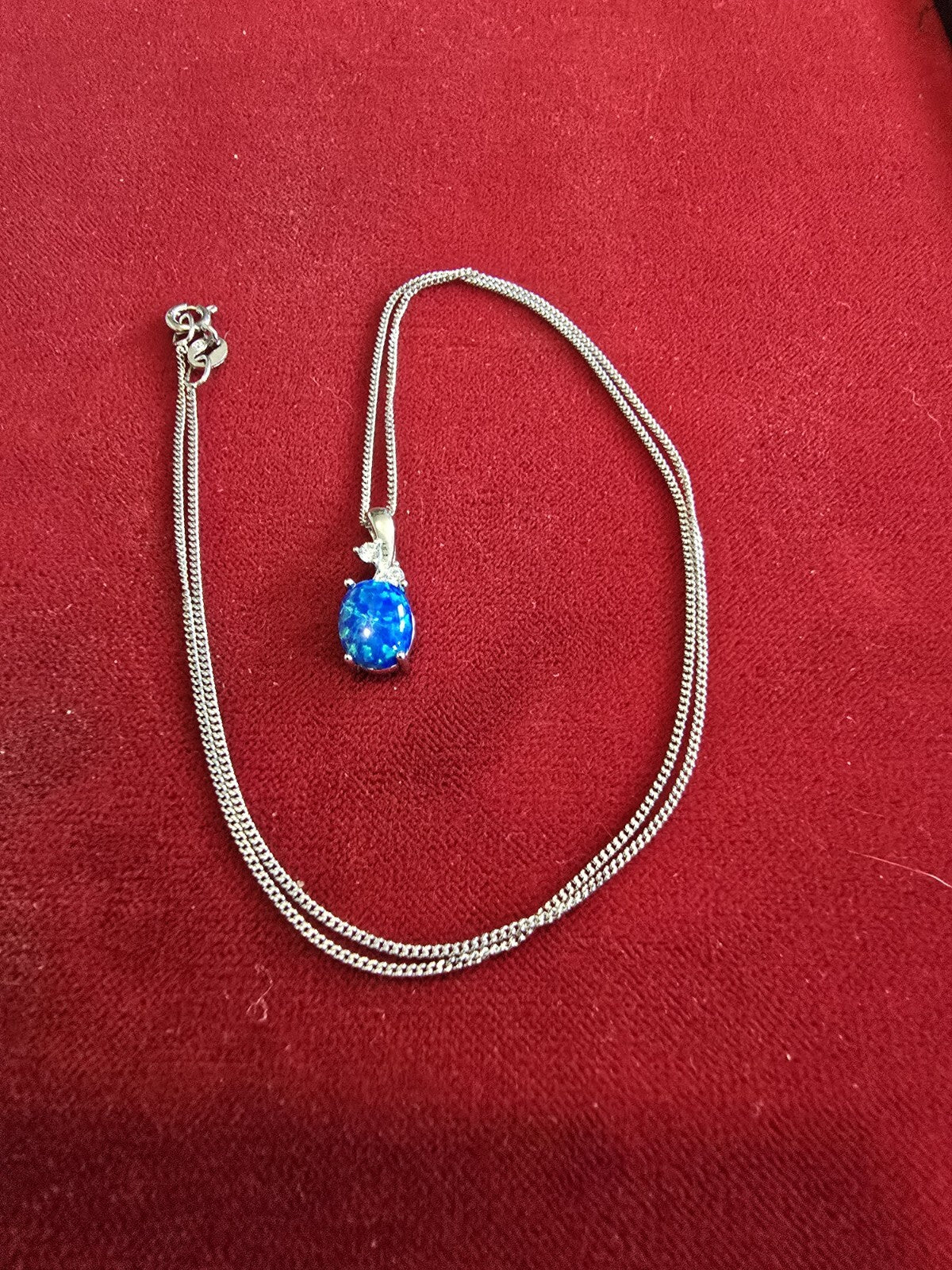 Stunning Blue Opal &Sterling Silver Necklace - 18 Inches