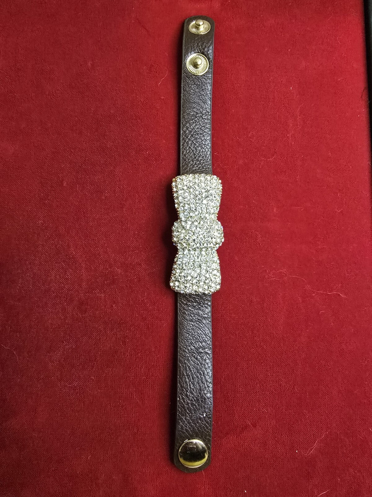 Diamanté Bow Bracelet with Leather Strap - Adjustable