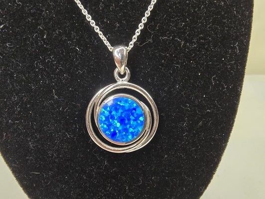 Stunning Sterling Silver & Blue Opal Circles Necklace - 18 Inches