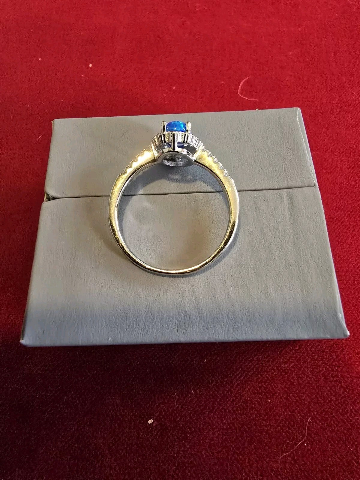 Stunning Blue Opal & Sterling Silver Halo Dress Ring - Various Sizes Available