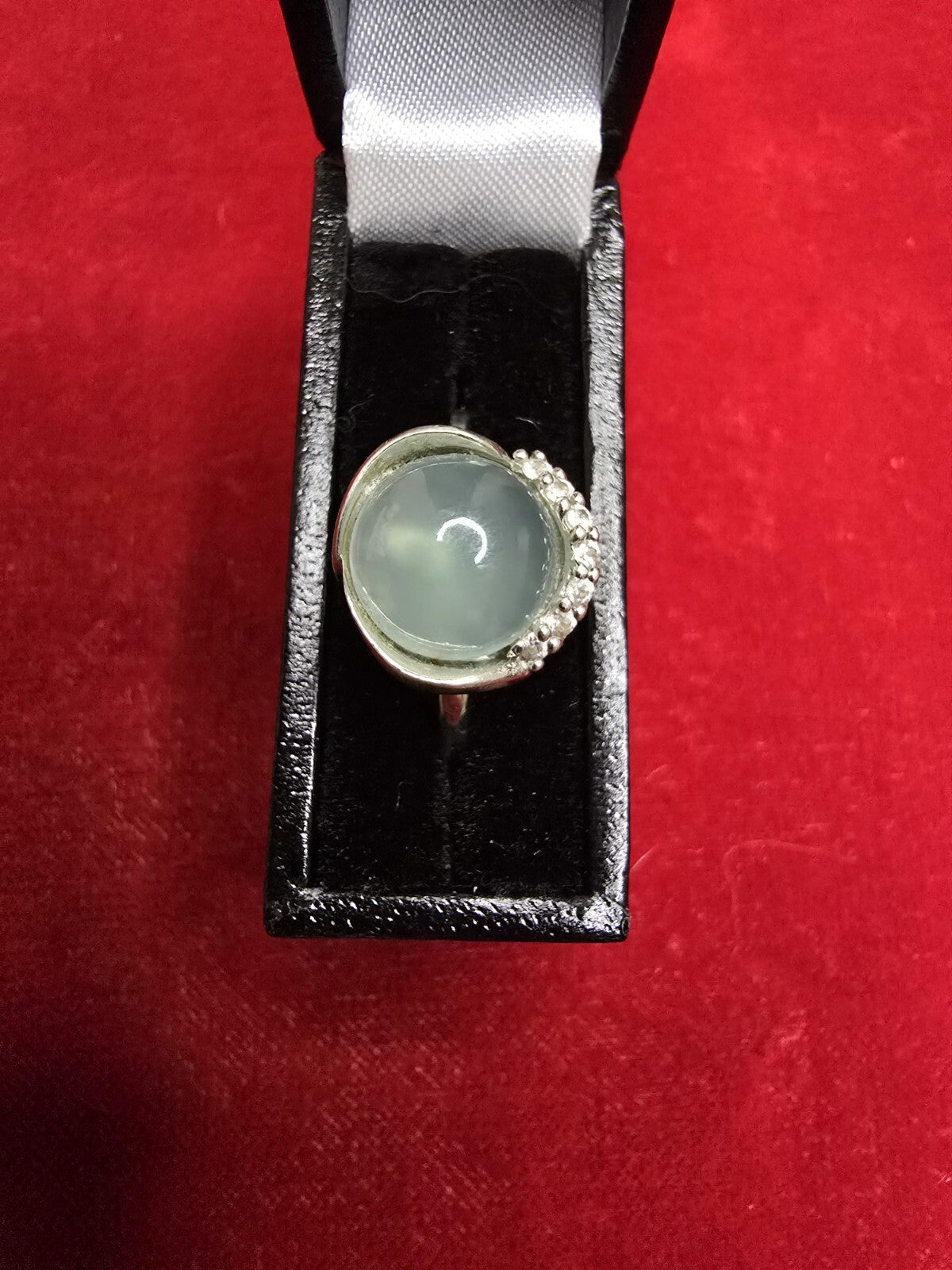 Stunning Sterling Silver, Green Chalcedony & Topaz Dress Ring - Size S