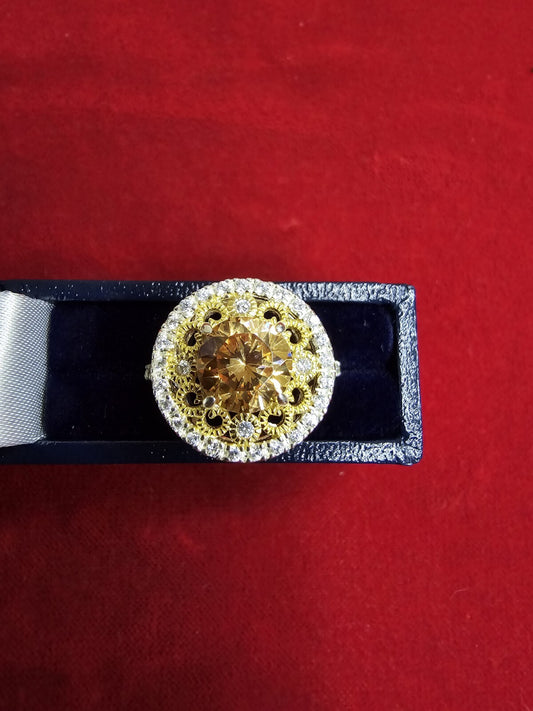 Exquisite Sterling Silver, Vermeil & Brown Tourmaline Ring - Size P