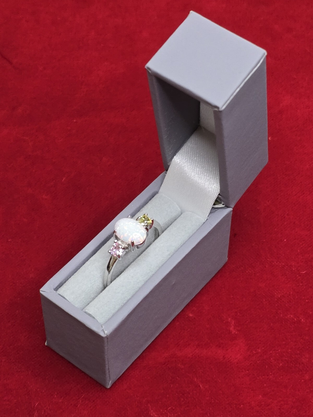 Beautiful Sterling Silver & White Opal 3 Stone Dress Ring - Various Sizes