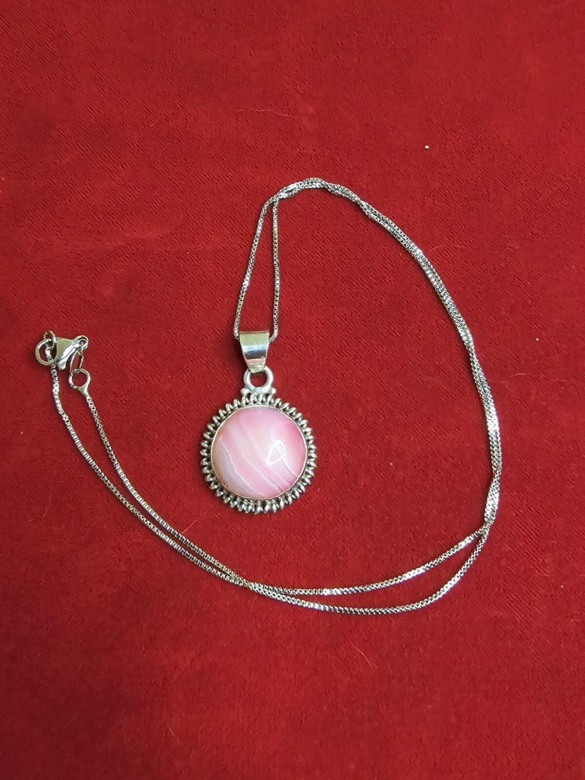 Sterling Silver & Pink Banded Agate Necklace - 18 Inches
