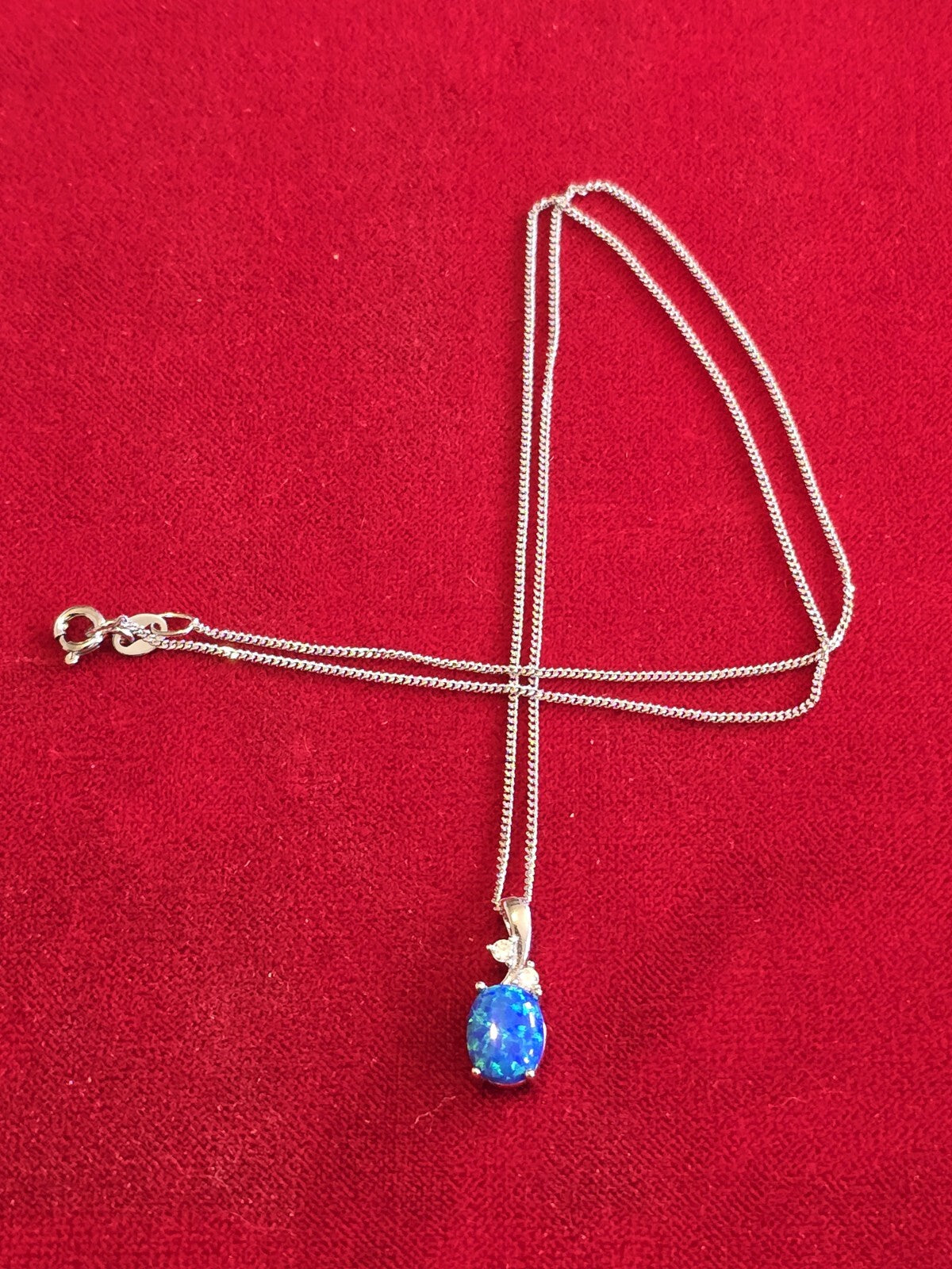 Stunning Blue Opal &Sterling Silver Necklace - 18 Inches