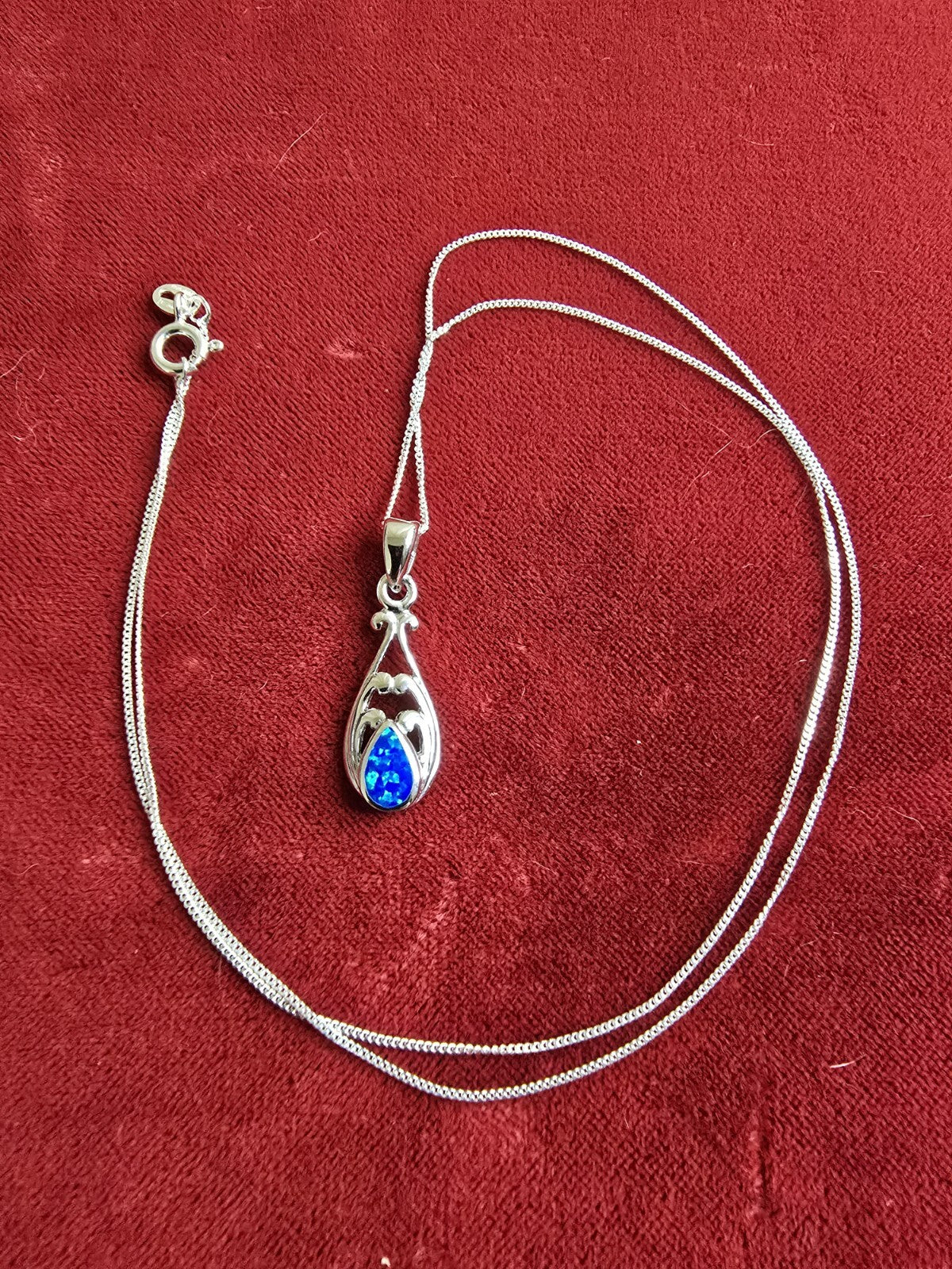 Sterling Silver & Blue Opal Necklace - 18 Inches