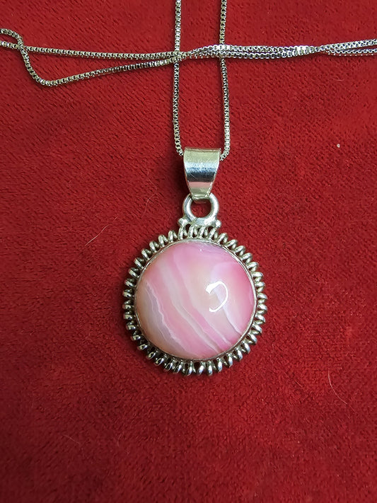Sterling Silver & Pink Banded Agate Necklace - 18 Inches