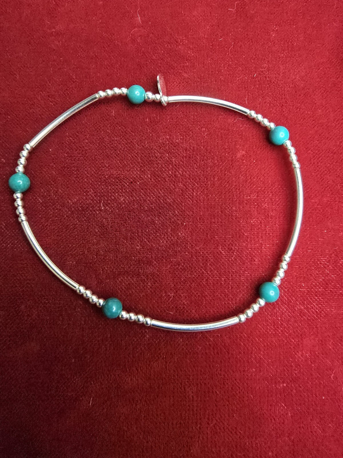 Gorgeous Turquoise & Sterling Silver Beaded Bracelet - Stretch