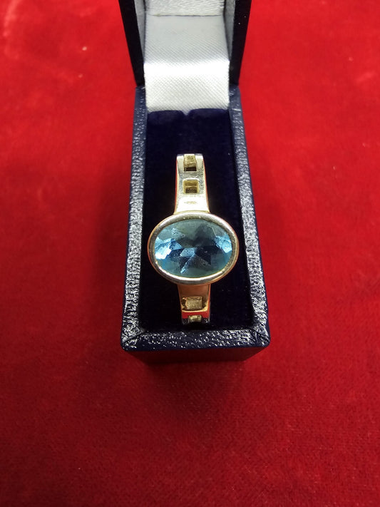 Sterling Silver & Blue Stone Solitaire Ring - Size R