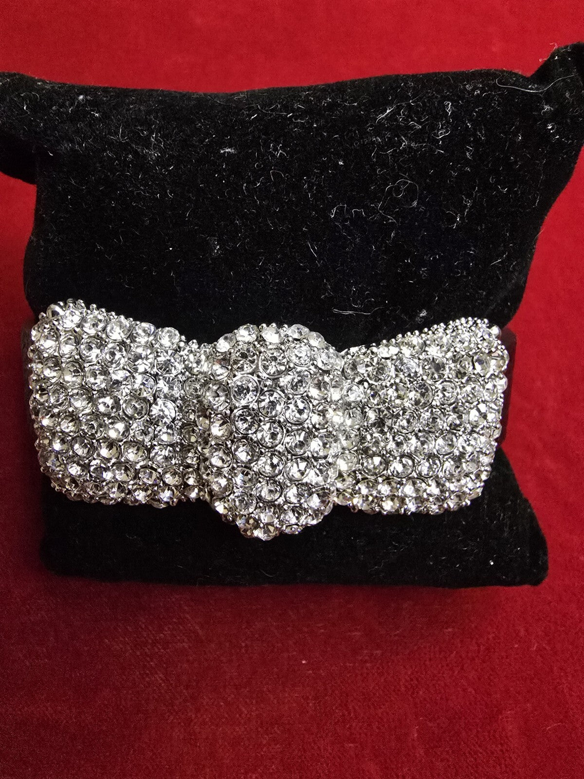 Diamanté Bow Bracelet with Leather Strap - Adjustable