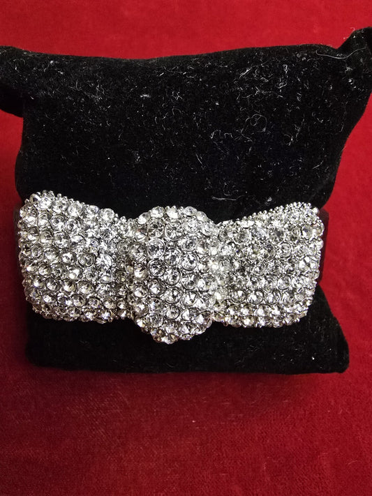 Diamanté Bow Bracelet with Leather Strap - Adjustable