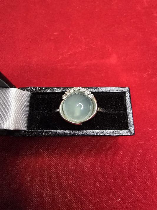 Stunning Sterling Silver, Green Chalcedony & Topaz Dress Ring - Size S