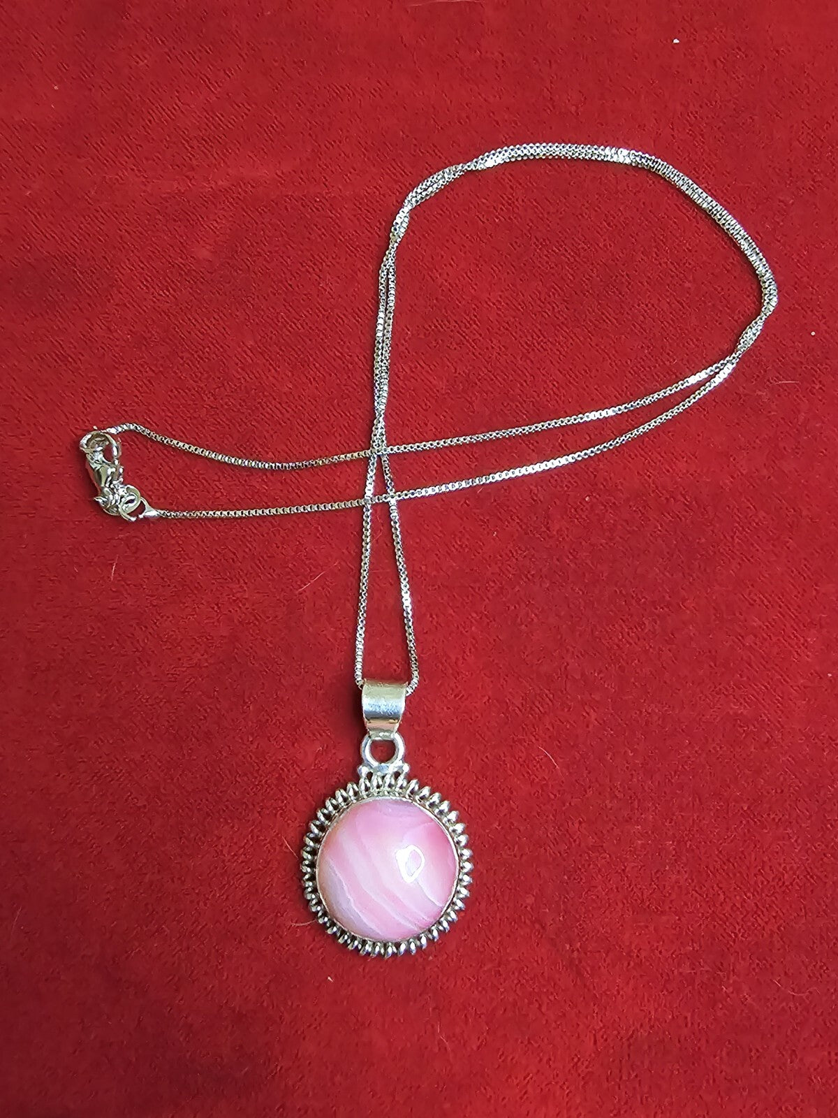 Sterling Silver & Pink Banded Agate Necklace - 18 Inches