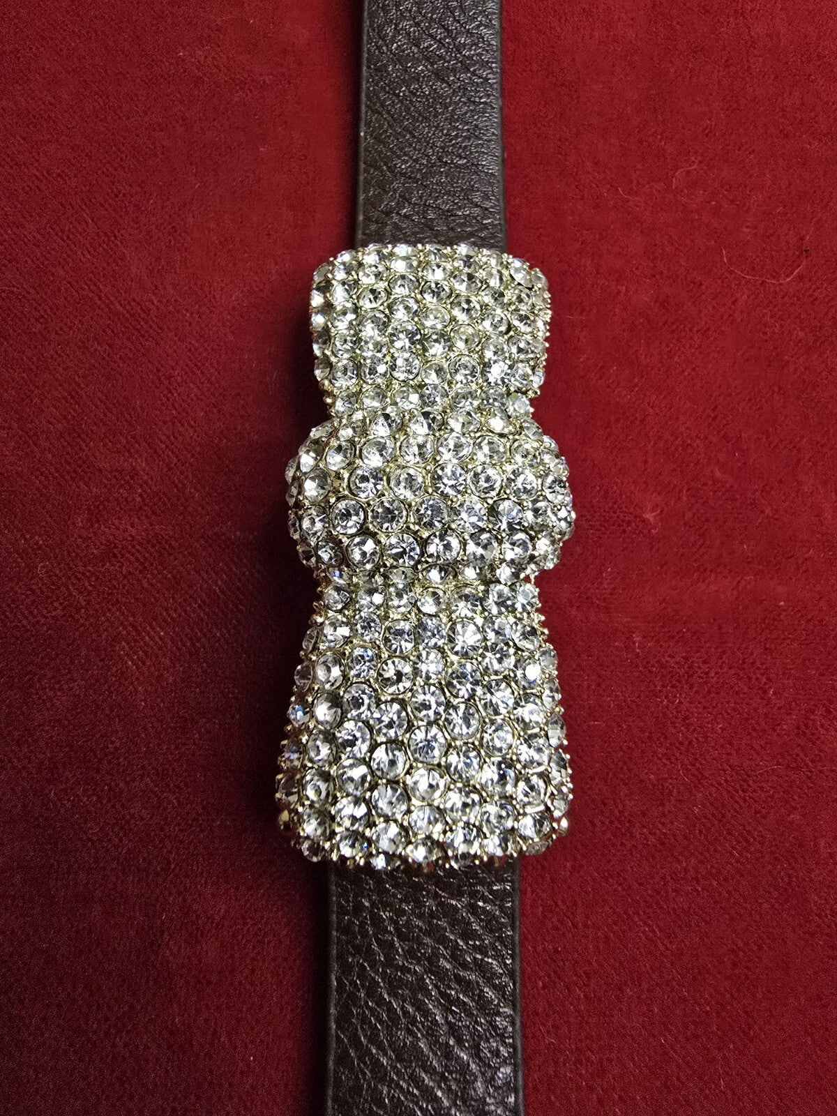 Diamanté Bow Bracelet with Leather Strap - Adjustable