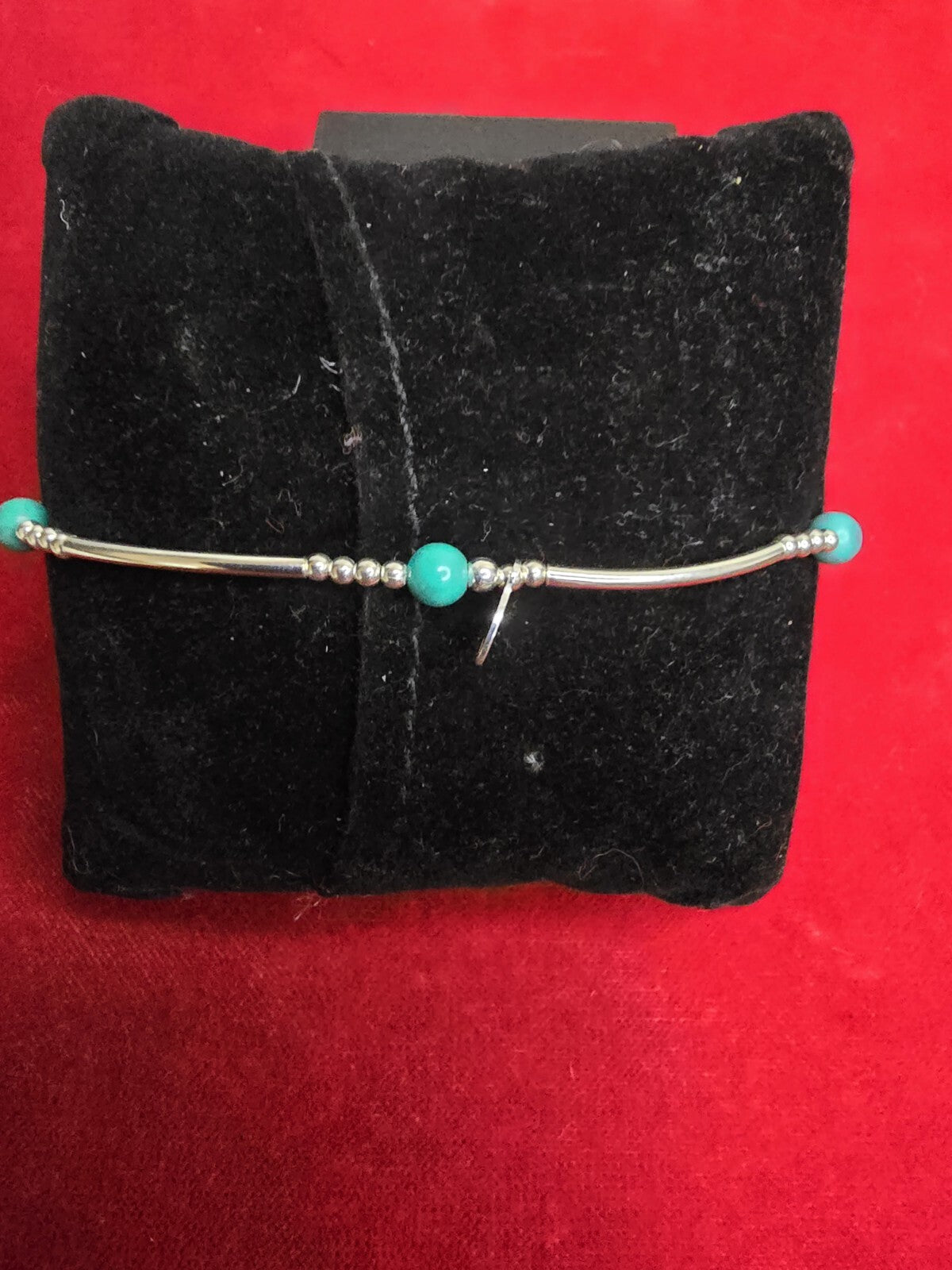 Gorgeous Turquoise & Sterling Silver Beaded Bracelet - Stretch