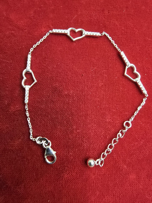 Gorgeous Sterling Silver Heart Trilogy Bracelet - Adjustable