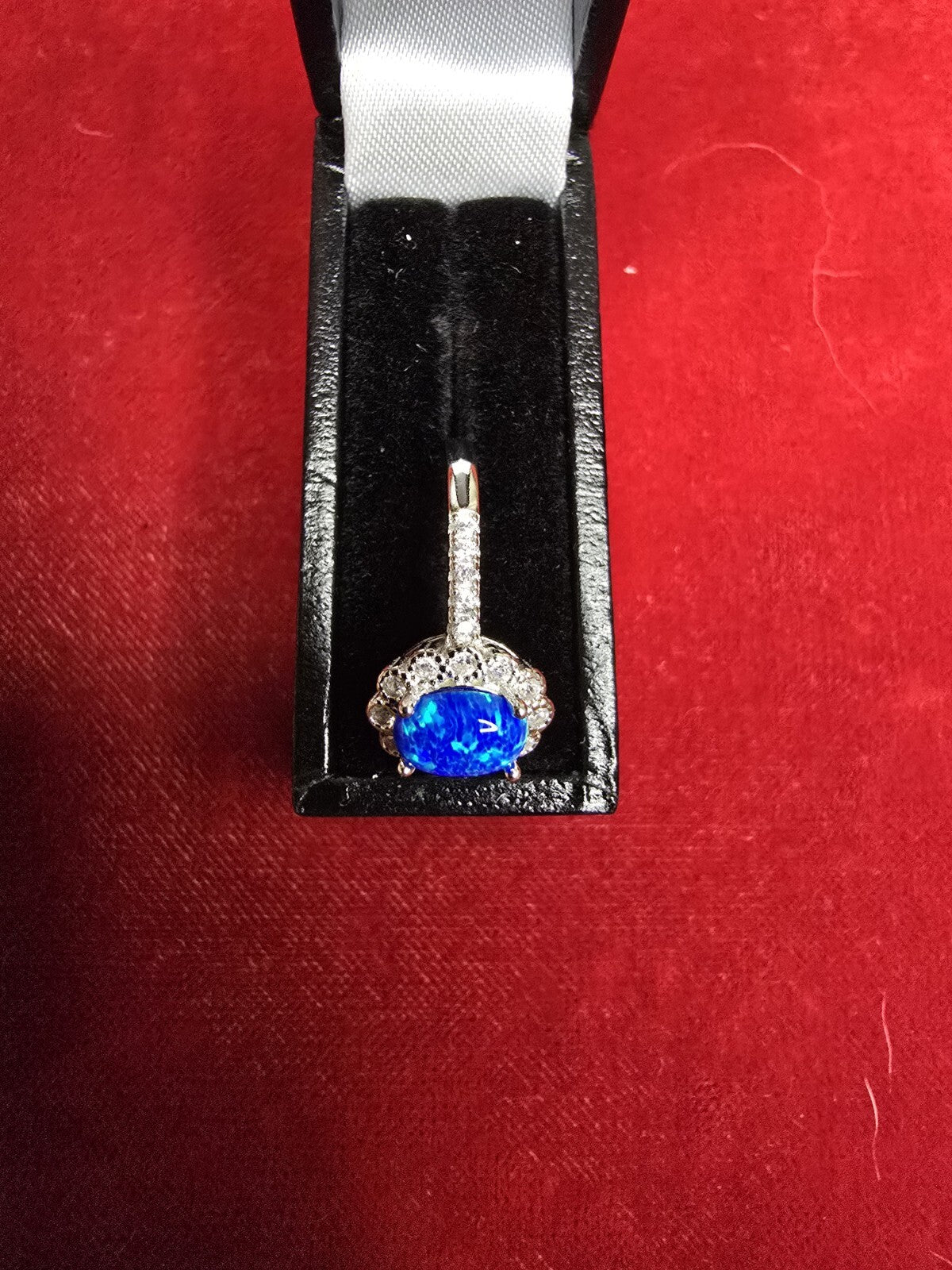 Stunning Blue Opal & Sterling Silver Halo Dress Ring - Various Sizes Please...