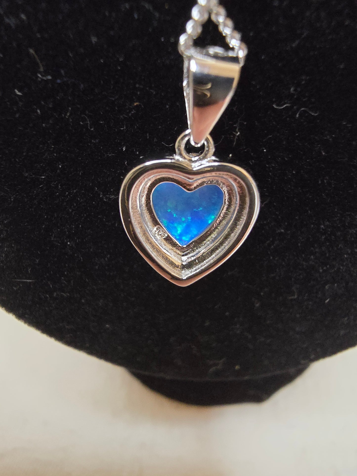 Stunning Sterling Silver & Blue Opal Heart Necklace - 18 Inches