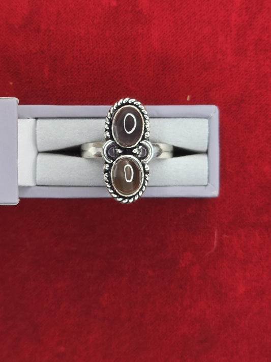Beautiful Double Cats Eye & Sterling Silver Dress Ring - Various Sizes
